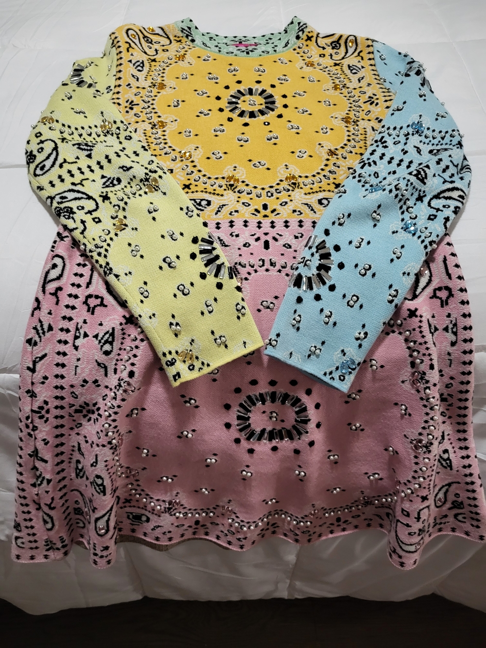 Queen Of Sparkles Pastel Bandana Print Sweater Dress